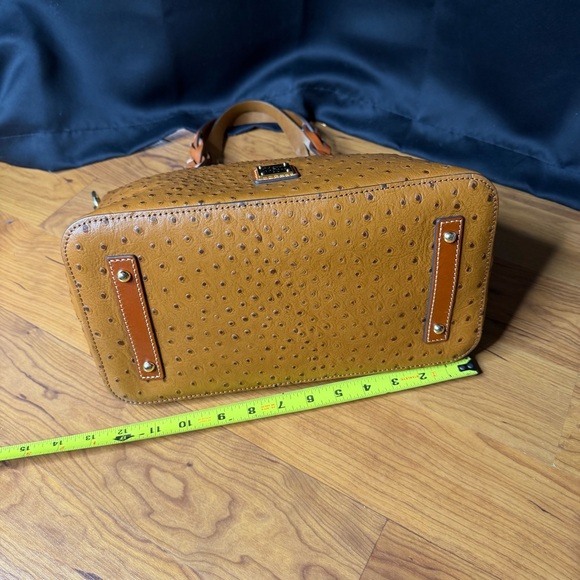 Dooney & Bourke Celeste Satchel Bag Tan Brown Caramel Embossed Ostrich Leather - Picture 11 of 15